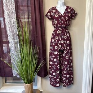 #741 Miami Burgundy Floral Short Maxi Romper Size Extra Small